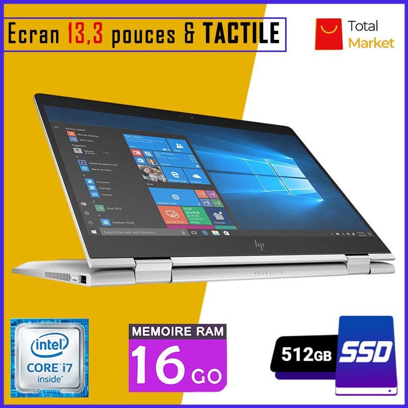 HP Elitebook X360 830 G6 - Ecran TACTILE - Core i7 - RAM 16gb - 512gb SSD - Clavier Lumineux - Écran 13,3 pouces - 8ᵉ Génération - PC Pliable 360° (Dans Carton)