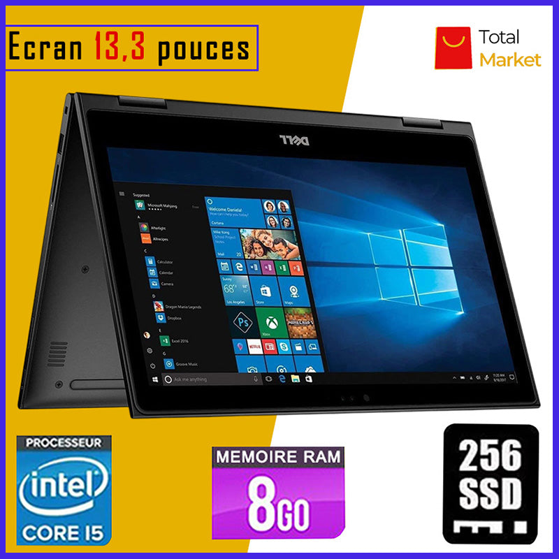 DELL 3390 - Core i5 - RAM 8gb - 256gb SSD / Processeur 1.6-3.6 GHZ en Mode Turbo Boost - Ecran 13,3 pouces - PC Pliable 360° (Dans Carton)