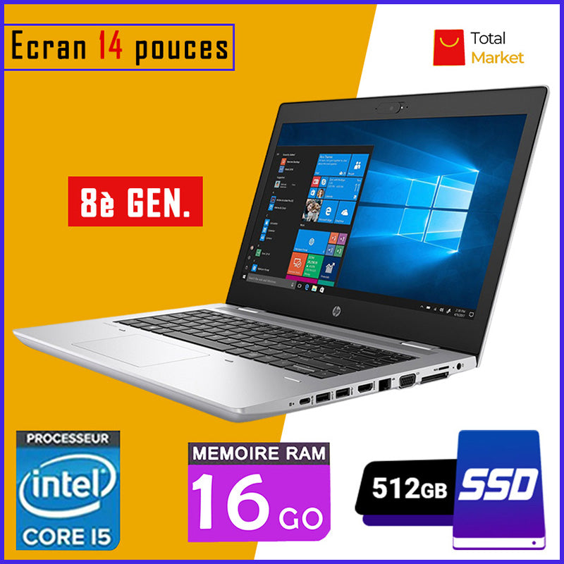 HP Probook 640 G4/G5 - Core i5 - Ram 16gb - 512gb SSD (Capable de prendre deux (02) disques dur) / Ecran 14 pouces - Clavier Retro-ĂclairĂ©e - 8Ăšme GĂ©nĂ©ration (Dans Carton)