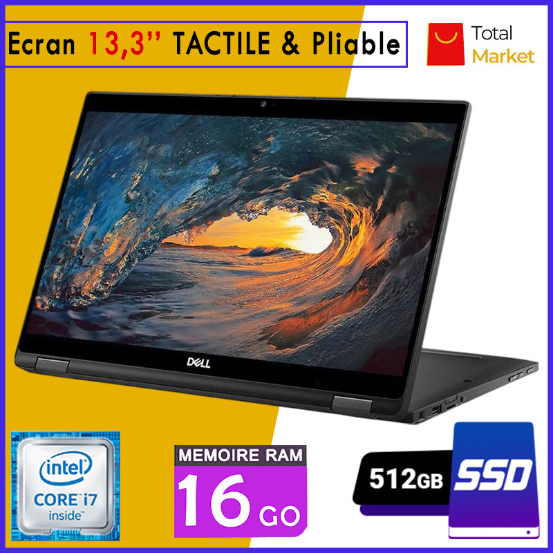 DELL Latitude 7390/5300 - Écran TACTILE / Core i7 - 16GB RAM - 512GB SSD - Écran 13,3 pouces - 8ᵉ Génération - Clavier Lumineux - PC Pliable 360° (Dans Carton)