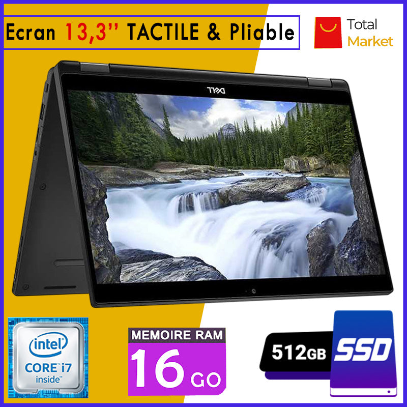 DELL Latitude 7390/5300 - Écran TACTILE / Core i7 - 16GB RAM - 512GB SSD - Écran 13,3 pouces - 8ᵉ Génération - Clavier Lumineux - PC Pliable 360° (Dans Carton)