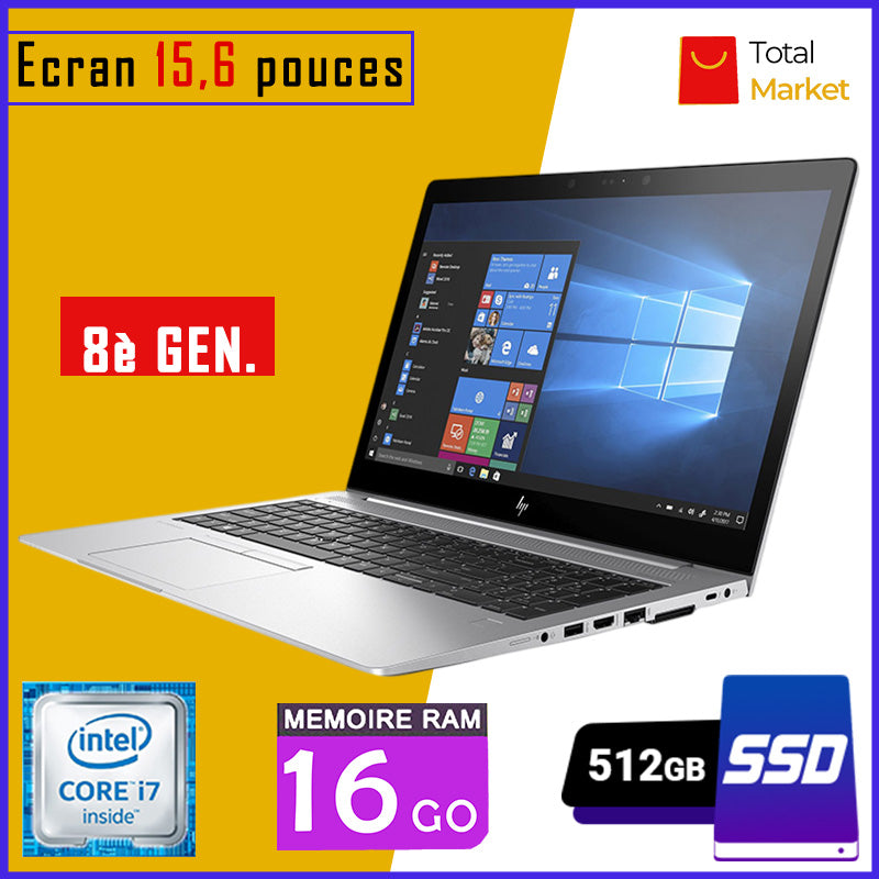 HP Elitebook 850 G5 - Core i7 - RAM 16gb - 512gb SSD / Ecran 15,6 pouces - Pavé Numérique - Clavier Retro éclairée / 8ème Génération (Dans Carton)