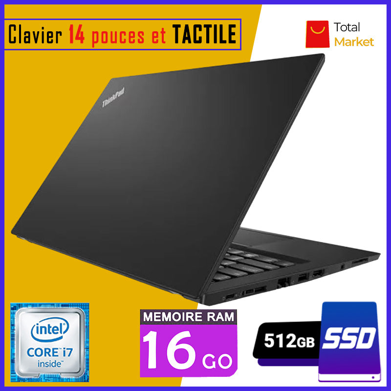 Lenovo ThinkPad T480s - Ecran TACTILE - Core i7 - RAM 16gb - 512gb SSD - Clavier Retro éclairée - Écran 14 pouces - 8ᵉ Génération (Dans Carton)
