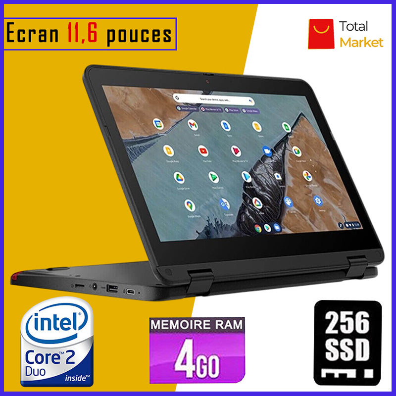 LENOVO 300e - Dual Core - RAM 4gb - 256gb SSD / Ecran 12 pouces - PC Pliable 360° (Dans carton)
