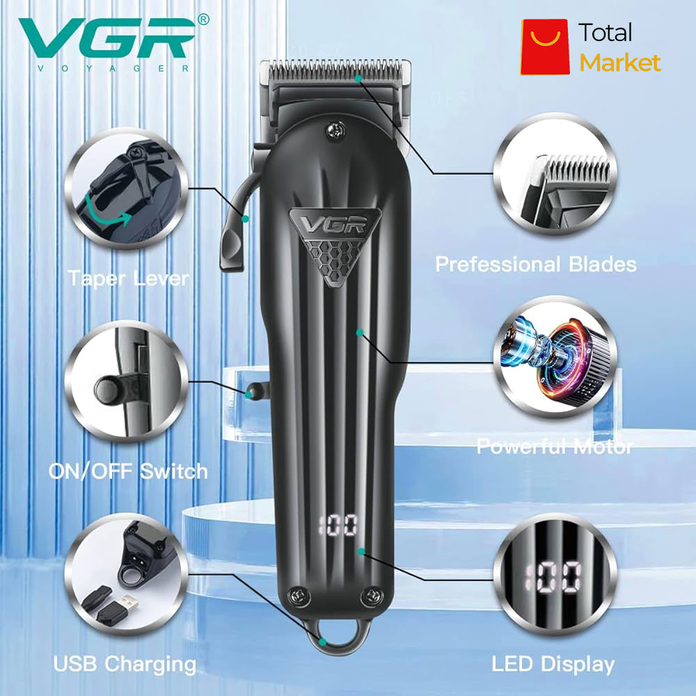 Tondeuse à Cheveux Professionnelle, Appareil pour Couper les Cheveux, Réglable, Sans Fil, Rechargeable - Marque VGR – Modèle V 282