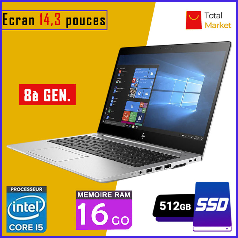 HP Elitebook 840 G5/G6 - Core i5 - RAM 16gb - 512gb SSD / Ecran 14,3 pouces - 8ème Génération (Dans Carton)