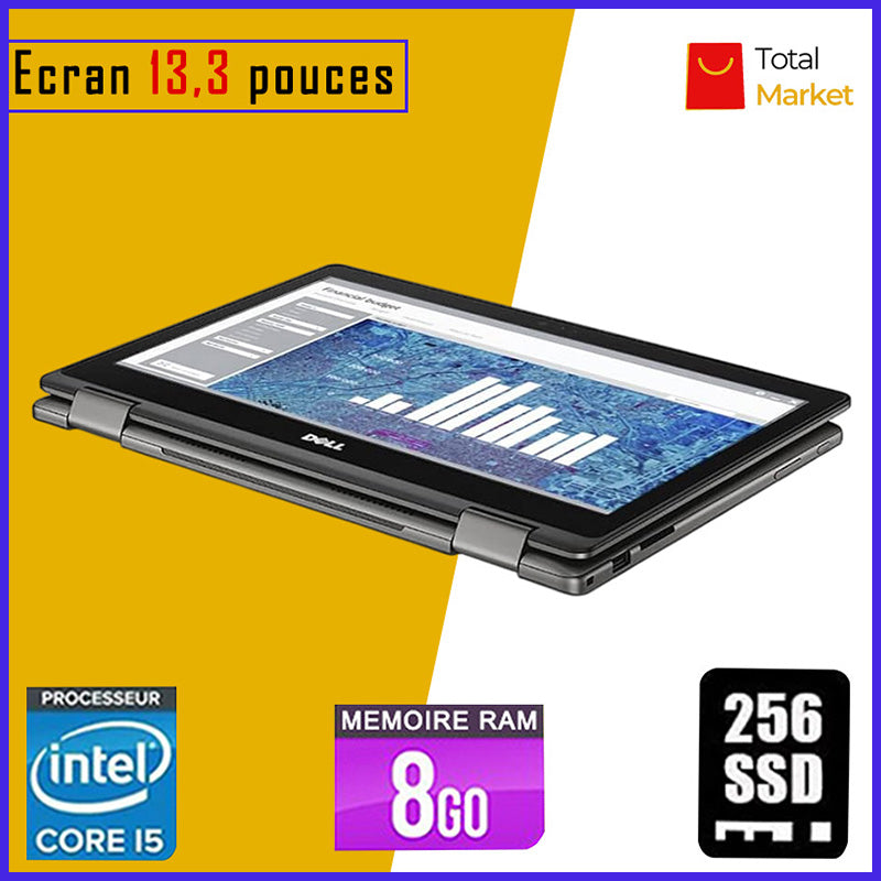 DELL 3379 - Core i5 - RAM 8gb - 256gb SSD / Processeur 2.3 GHZ - Ecran 13,3 pouces - PC Pliable 360° (Dans Carton)