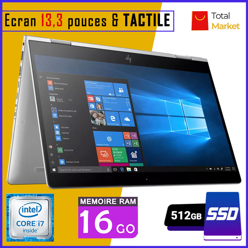 HP Elitebook X360 830 G6 - Ecran TACTILE - Core i7 - RAM 16gb - 512gb SSD - Clavier Lumineux - Écran 13,3 pouces - 8ᵉ Génération - PC Pliable 360° (Dans Carton)