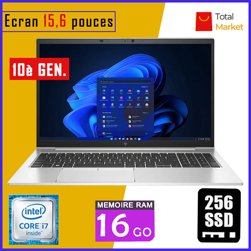 HP Elitebook 850 G7 - Core i7 - RAM 16gb - 256gb SSD / Ecran 15,6 pouces - Pavé Numérique - 10ème Génération (Dans Carton)