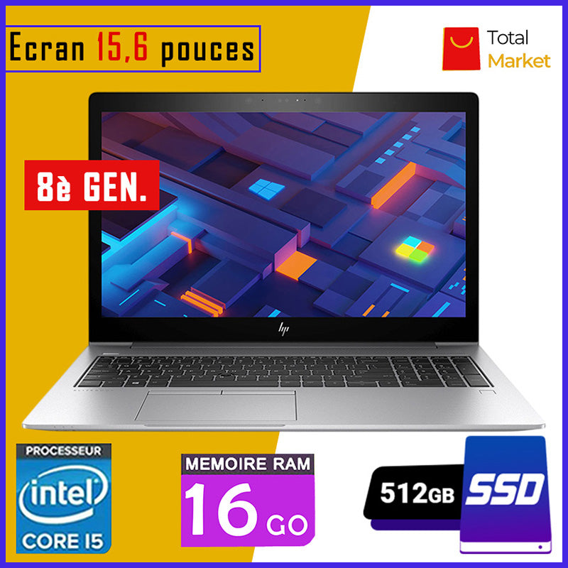 HP Elitebook 850 G5 - Core i5 - RAM 16gb - 512gb SSD / Ecran 15,6 pouces - Pavé Numérique - 8ème Génération (Dans Carton)