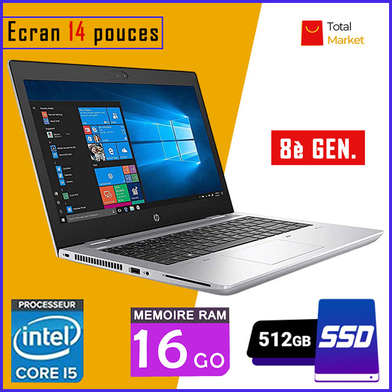 HP Probook 640 G4/G5 - Core i5 - Ram 16gb - 512gb SSD (Capable de prendre deux (02) disques dur) / Ecran 14 pouces - Clavier Retro-Éclairée - 8ème Génération (Dans Carton)