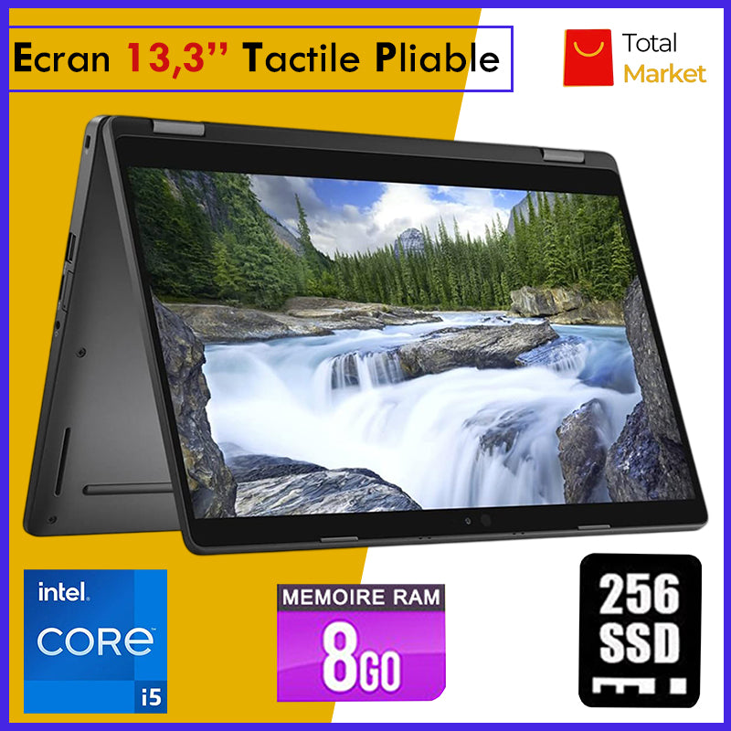 DELL 5300 x360 (2 en 1) TACTILE - Core i5 - RAM 8gb - 256gb SSD - Ecran 13,3 pouces - 8è Génération - PC Pliable 360 Degré (Dans Carton)