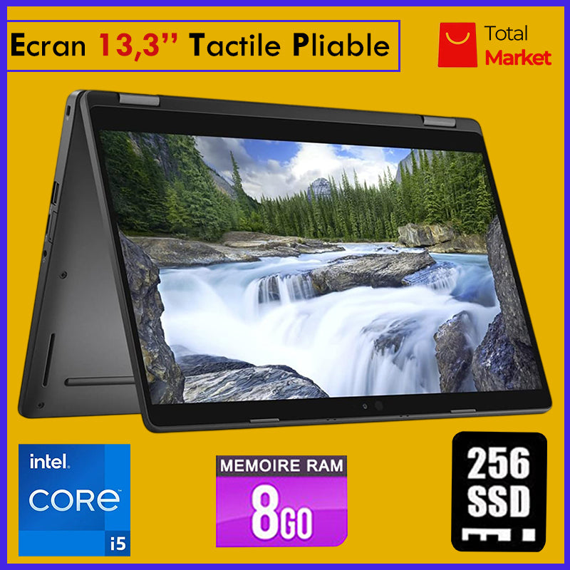 DELL 5300 x360 (2 en 1) TACTILE - Core i5 - RAM 8gb - 256gb SSD - Ecran 13,3 pouces - 8è Génération - PC Pliable 360 Degré (Dans Carton)