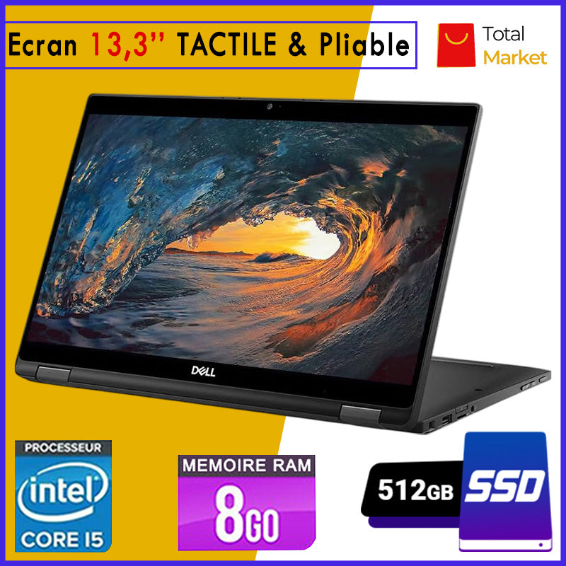 DELL Latitude 7390 - Écran TACTILE / Core i5 - 8GB RAM - 512GB SSD - Écran 13,3 pouces - 8ᵉ Génération - PC Pliable 360° (Dans Carton)