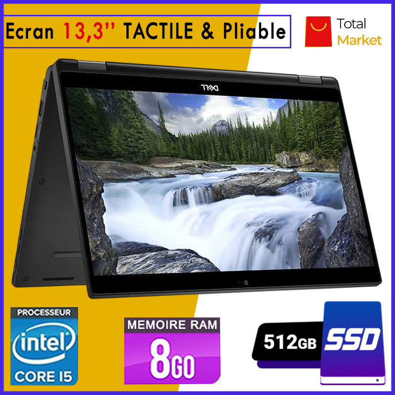 DELL Latitude 7390 - Écran TACTILE / Core i5 - 8GB RAM - 512GB SSD - Écran 13,3 pouces - 8ᵉ Génération - PC Pliable 360° (Dans Carton)