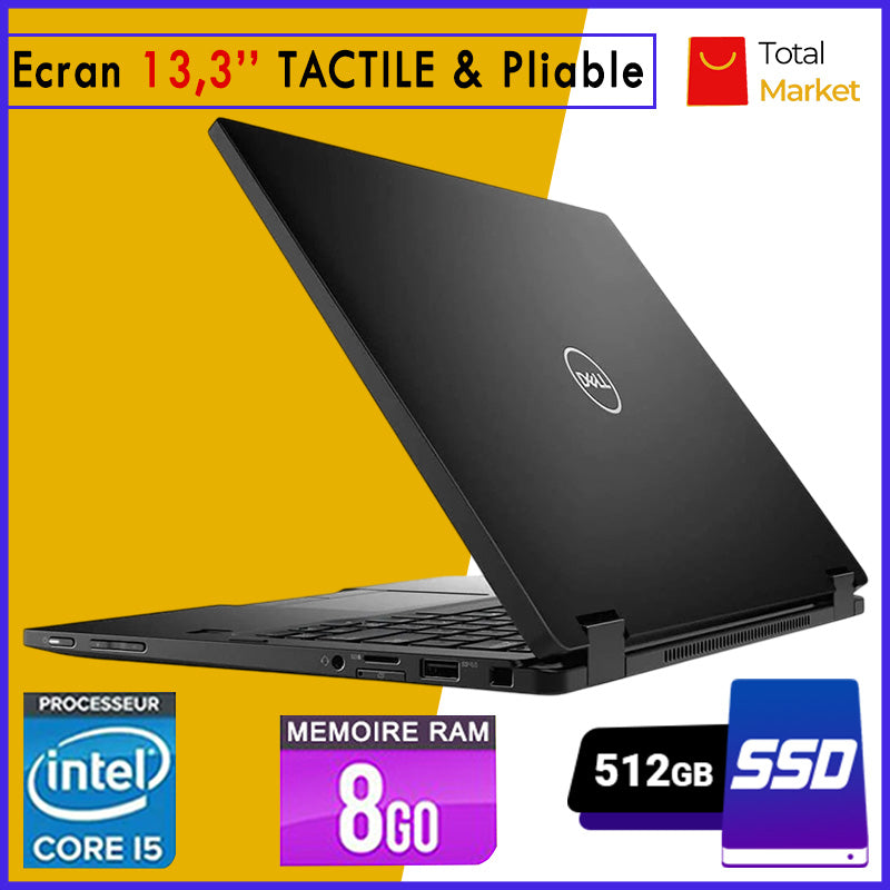 DELL Latitude 7390 - Écran TACTILE / Core i5 - 8GB RAM - 512GB SSD - Écran 13,3 pouces - 8ᵉ Génération - PC Pliable 360° (Dans Carton)