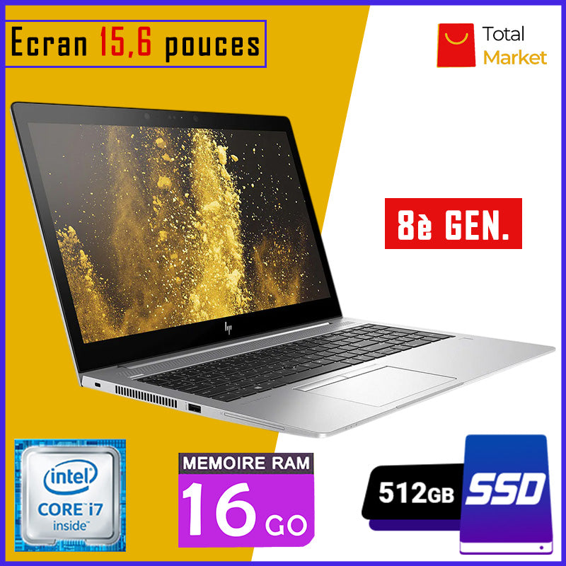 HP Elitebook 850 G5 - Core i7 - RAM 16gb - 512gb SSD / Ecran 15,6 pouces - Pavé Numérique -  Clavier Retro éclairée / 8ème Génération (Dans Carton)