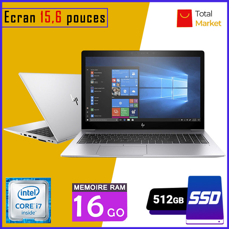 HP Elitebook 850 G5 - Core i7 - RAM 16gb - 512gb SSD / Ecran 15,6 pouces - Pavé Numérique -  Clavier Retro éclairée / 8ème Génération (Dans Carton)