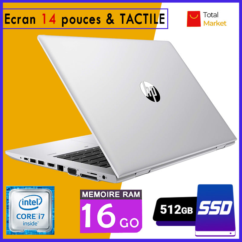 HP Probook 640 G4 - Ecran TACTILE - Core i7 - Ram 16gb - 512gb SSD (Capable de prendre deux (02) disques dur) / Ecran 14 pouces - Processeur 2.7 GHZ - 7ème et 8ème Génération (Dans Carton)