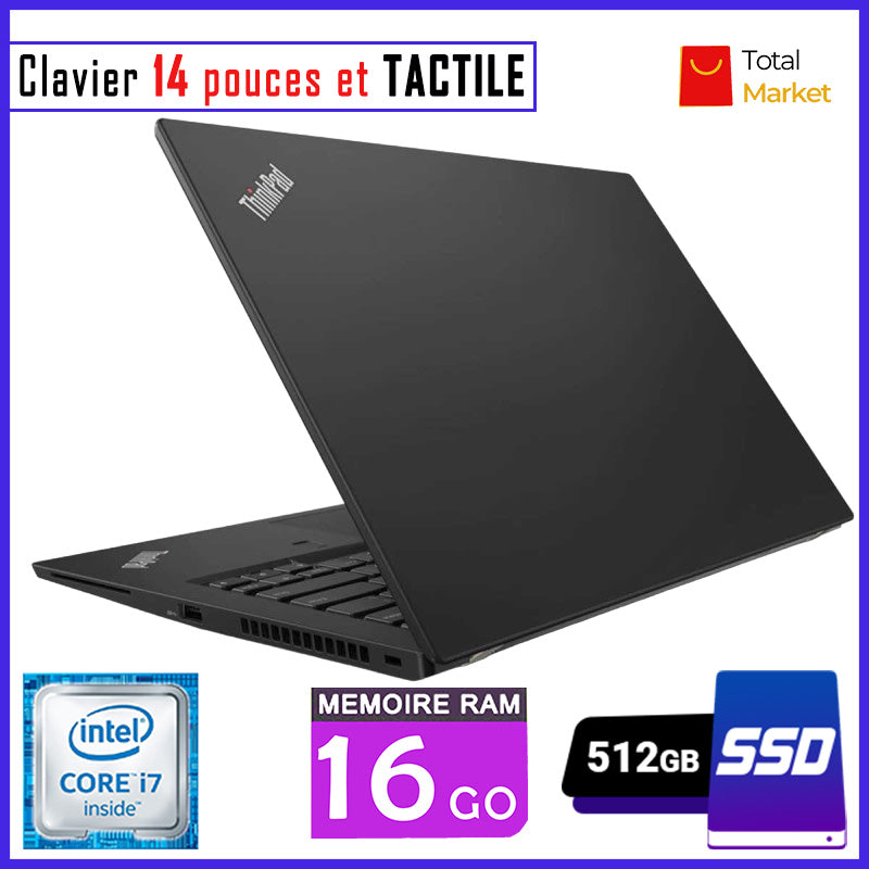Lenovo ThinkPad T480s - Ecran TACTILE - Core i7 - RAM 16gb - 512gb SSD - Clavier Retro éclairée - Écran 14 pouces - 8ᵉ Génération (Dans Carton)