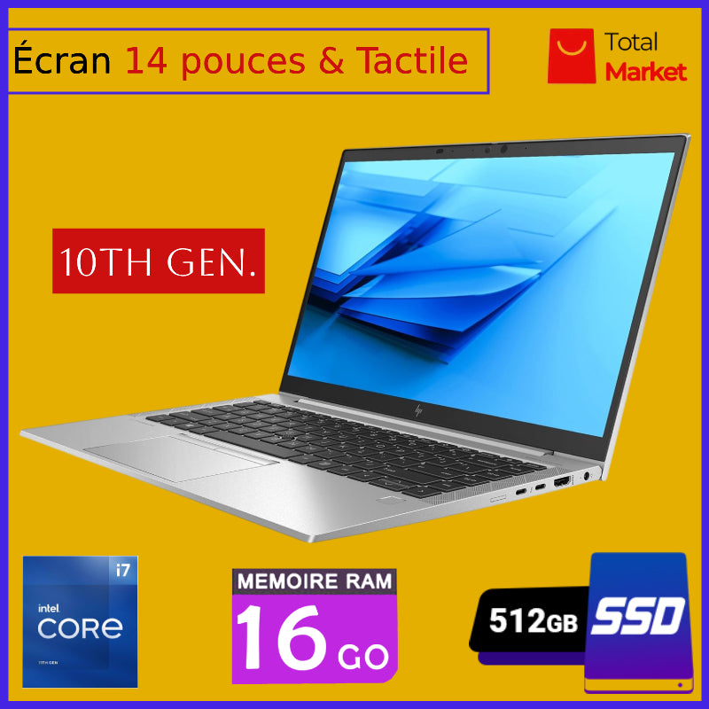 HP Elitebook 840 G7 - Core i7 - Écran Tactile - Ram 16gb - 512gb SSD / Écran 14 pouces - 10è Génération (Dans carton)